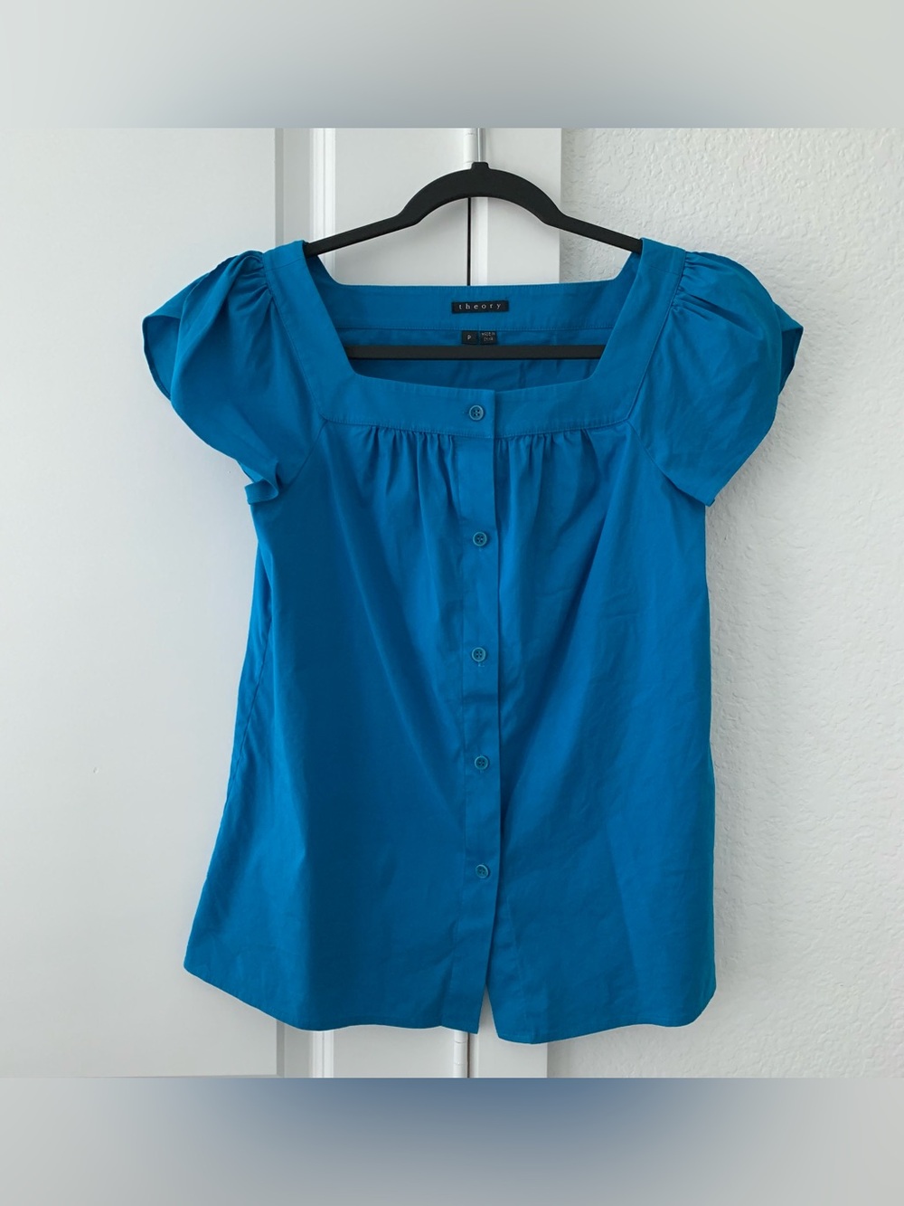 Theory Square Neck Button-Front Blouse